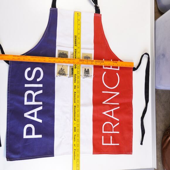 Paris France Chef's Apron French Adjustable Kitchen Cooking Smock Red White Blue - Picture 6 of 8